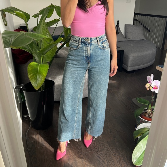 Frank and oak faded denim jeans wide leg fit size 25 (length 38.5 in) - Picture 2 of 8